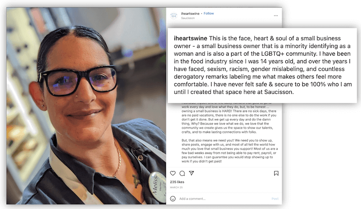 Consejos para empresas propiedad de minorías: publicación de Instagram que cubre experiencias con comunidades minoritarias