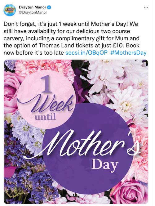 Ideas de marketing para el Día de la Madre: publicación de Twitter con cuenta regresiva