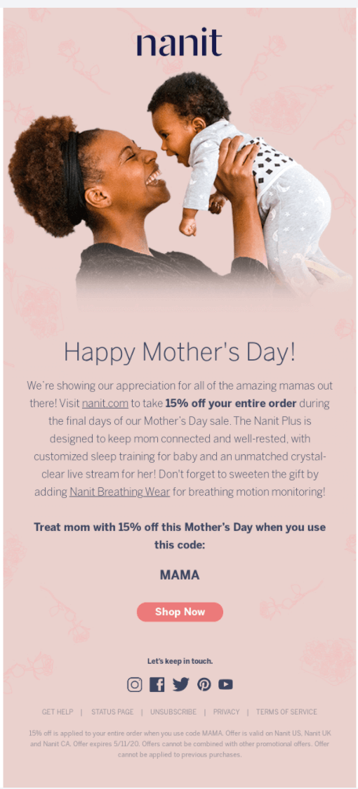 mothers day marketing ideas - email example