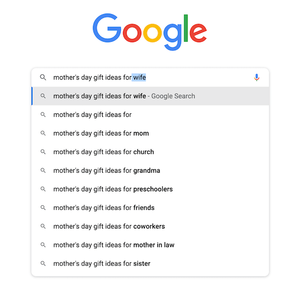 Маркетинговые идеи ко дню матери - поиск идей подарков в Google