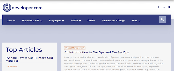 Developer.com Website Header