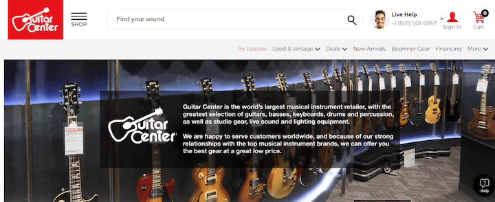 website header example with shopping cart - guitar center