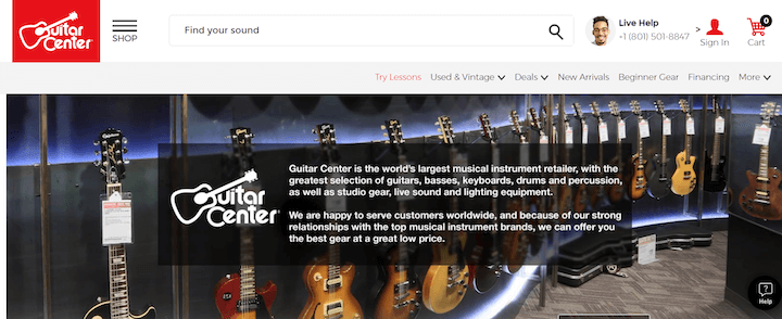 exemple d'en-tête de site Web avec panier - centre de guitare