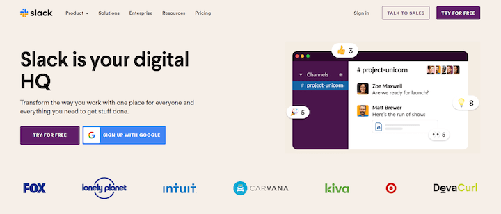 Slack Website Header