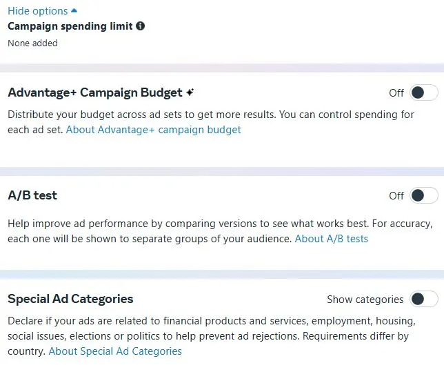 how to advertise on facebook - campaign settings