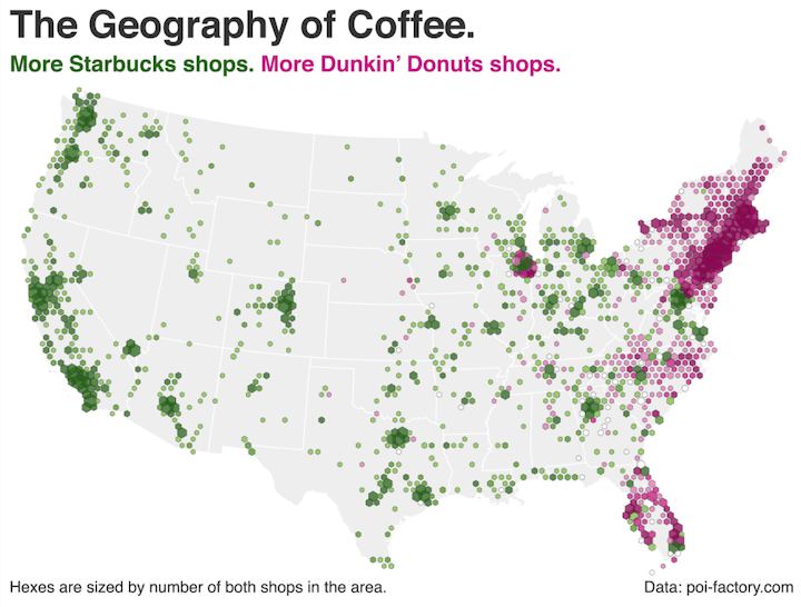 dunkin vs starbucks target audience geography