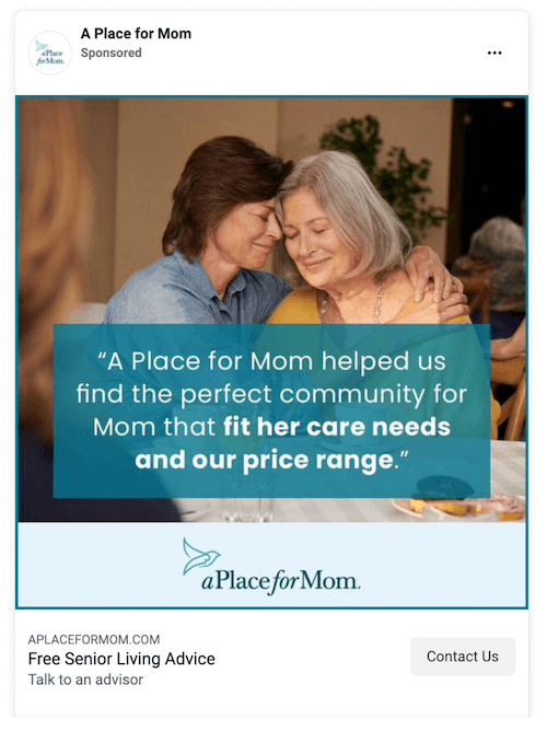 facebook ad targeted at adult children of seniors