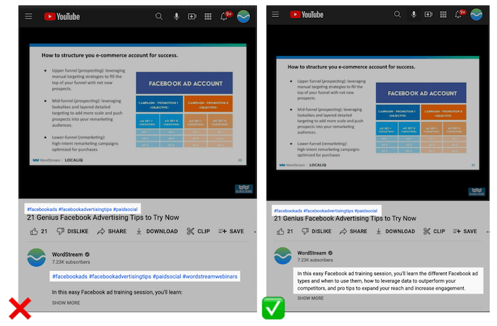 youtube hashtag placement