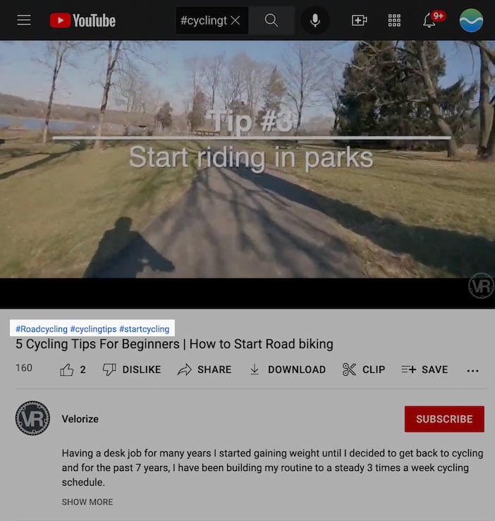 пример хештегов ютуба к видео о велосипеде