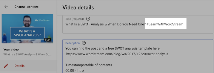 как добавить хэштег к названию видео на ютубе