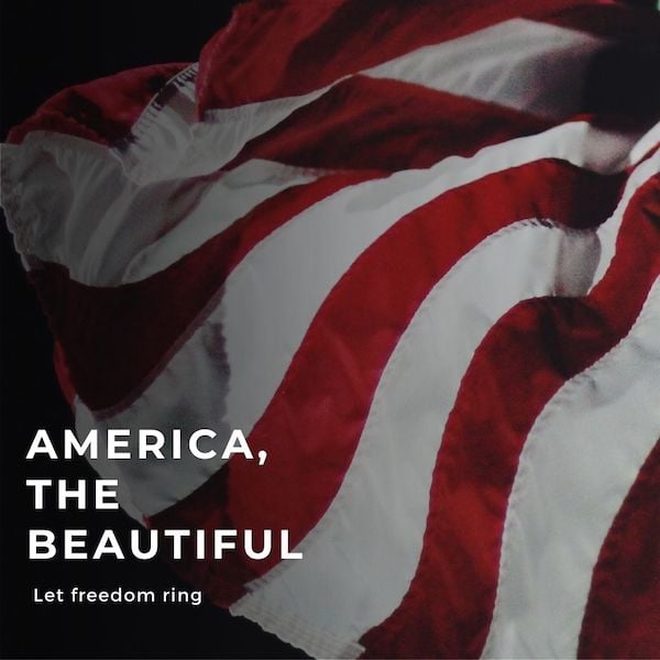 4 июля подписи для инстаграма - изображение американского флага, на котором написано "Америка прекрасная"