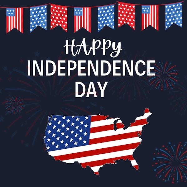 4th of july captions for instagram - map of the united states with american flag that says happy independence day