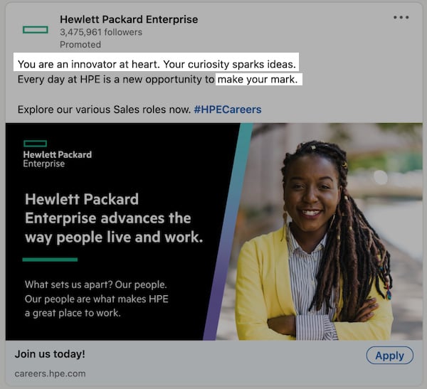 emotional ad copy examples - HP's encouraging ad