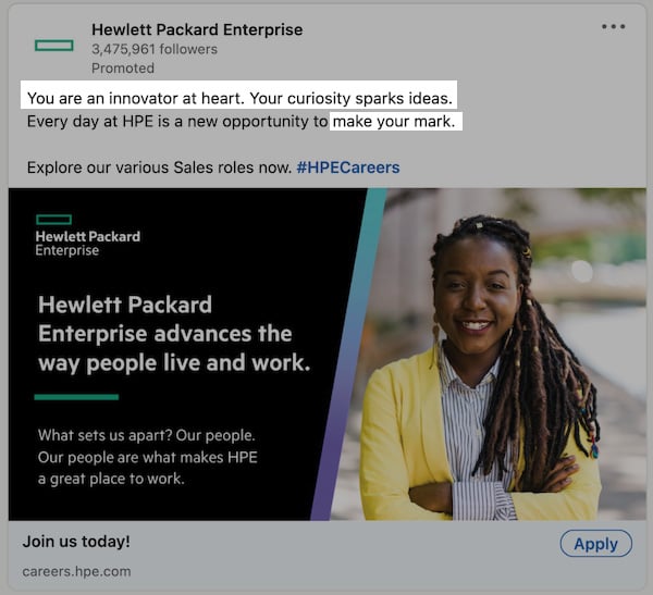 exemples de textes publicitaires émotionnels – publicité encourageante de HP