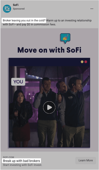 Emotional ad copy example - sofi facebook ad