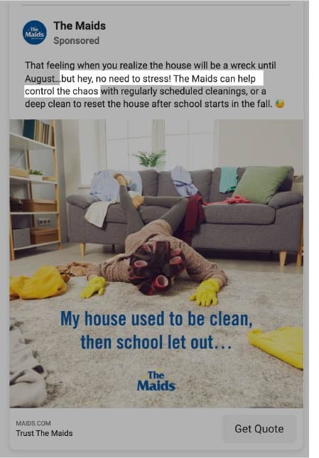 Emotional Ad Example - Maid Facebook Ad