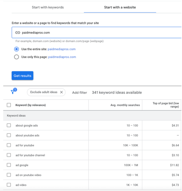 google keyword planner