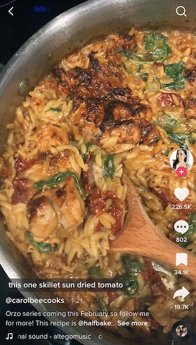 how to get more likes on tiktok - screenshot of food video