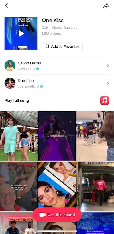 comment obtenir plus de likes sur tiktok - capture d'écran d'une chanson populaire