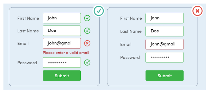 accessibilité du site Web - exemple d'indication correcte des erreurs sur les formulaires