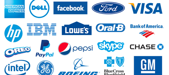 маркетинг психологии цвета - синие логотипы