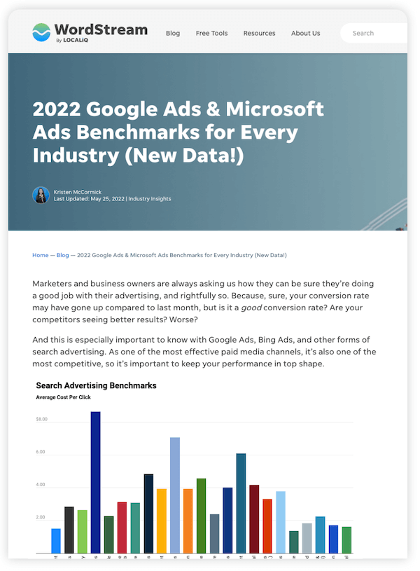 data-driven blog post ideas - example by wordstream