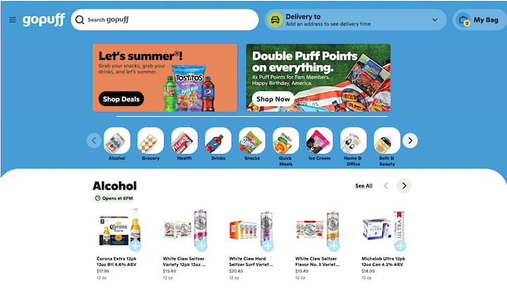 ecommerce website examples - gopuff