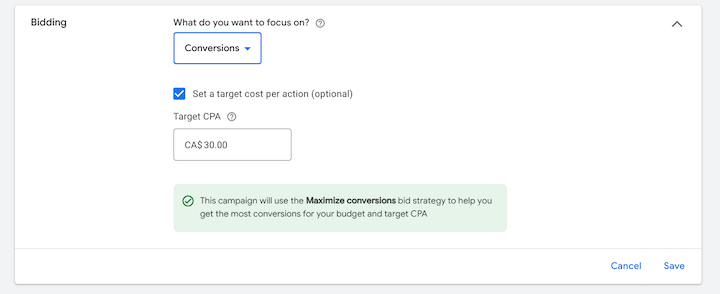 google ads performance max - tcpa bidding