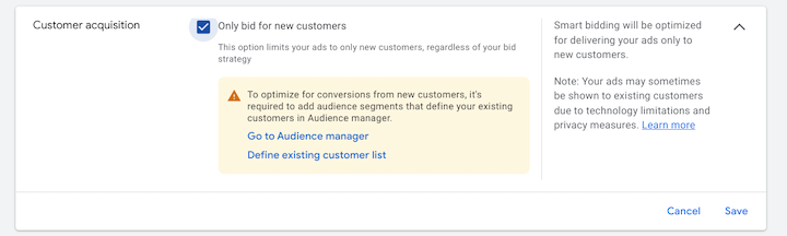 google ads performance max - customer acquisition