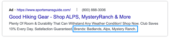 google ads structured snippet extension example