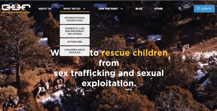 nonprofit website examples - operation underground railroad's menu