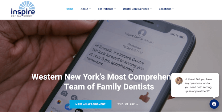best dentist website examples - inspire dental group's homepage