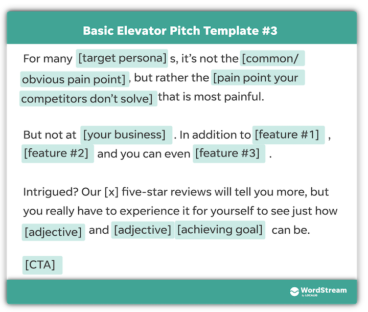 elevator pitch examples - basic elevator pitch template