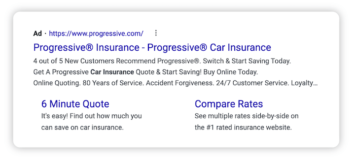 Ejemplo de una herramienta de comparación en un anuncio de Google