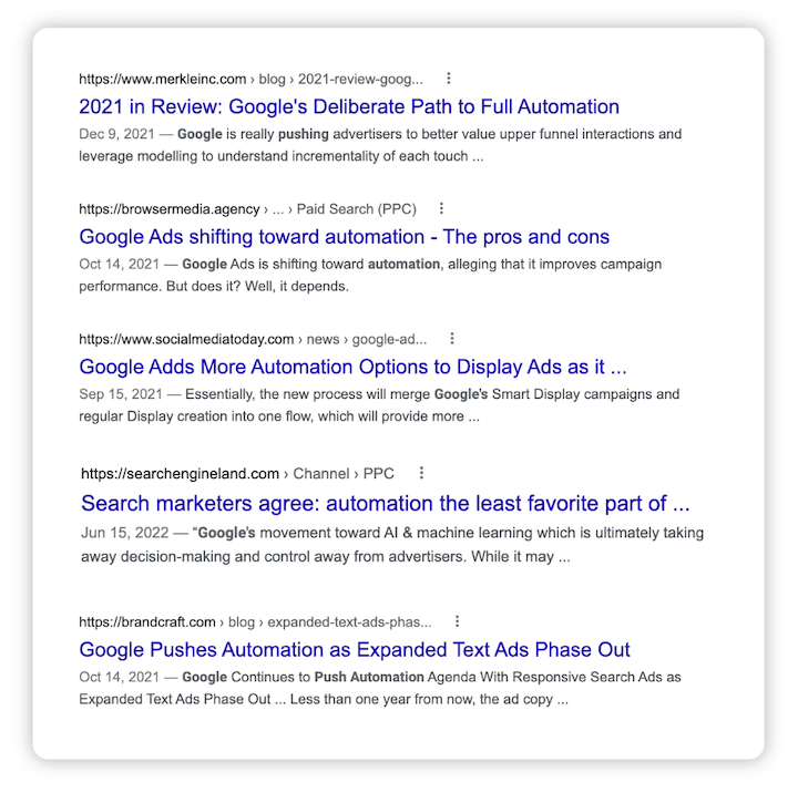 articles in SERP about google ads automation