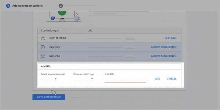 google ads conversion tracking - example of what a conversion tracking setup using URL