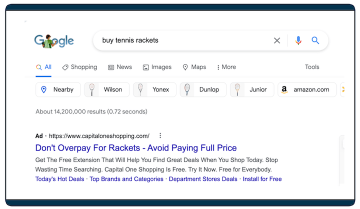 google ads examples - serp ad for tennis rackets