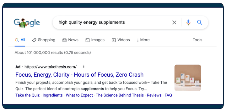 google ads examples - thesis supplement search ad