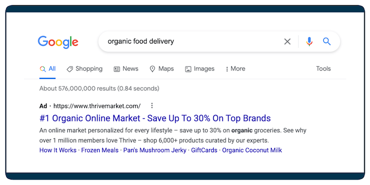 أمثلة إعلانات جوجل - Thivemarket Serp Ad