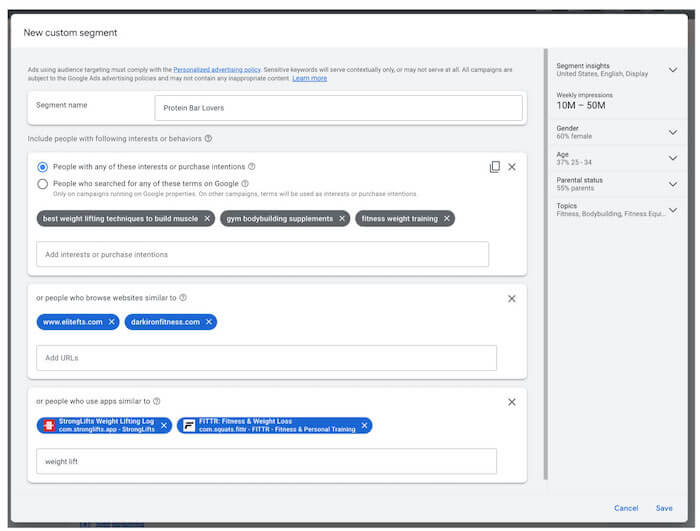 públicos-alvo personalizados de anúncios gráficos do google