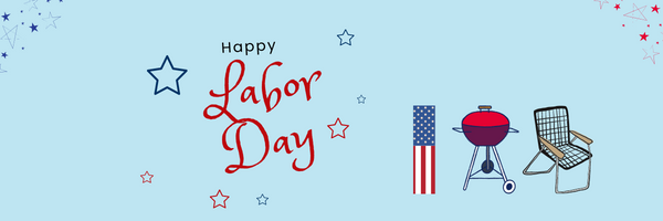 labor day messages - happy labor day email banner with a flag, grill and lawn chair