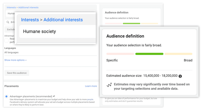 comment optimiser les publicités facebook - ciblage détaillé des likers de la page de la société humaine