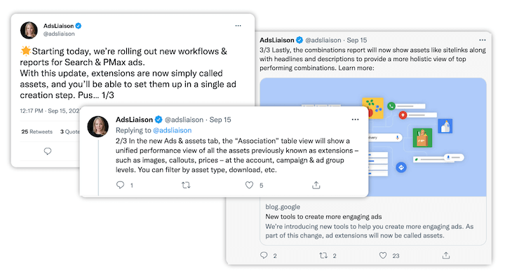 tweets about the google ads extensions update