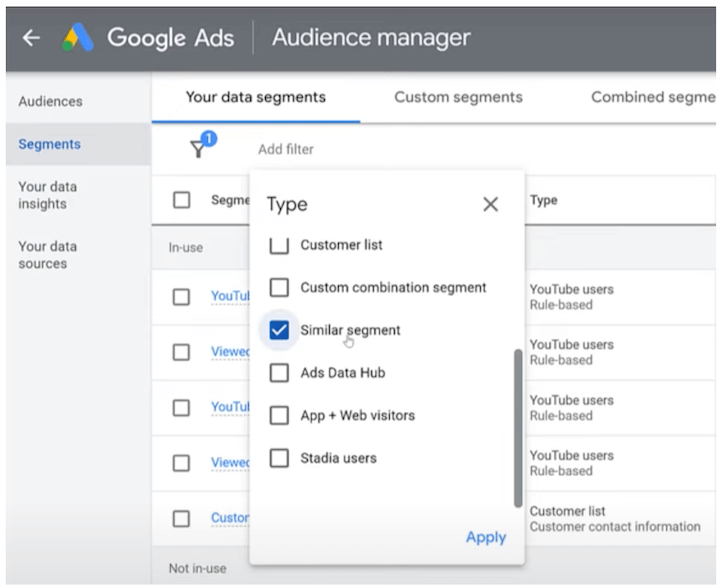 Google Ad Targeting - Similar Segment Example