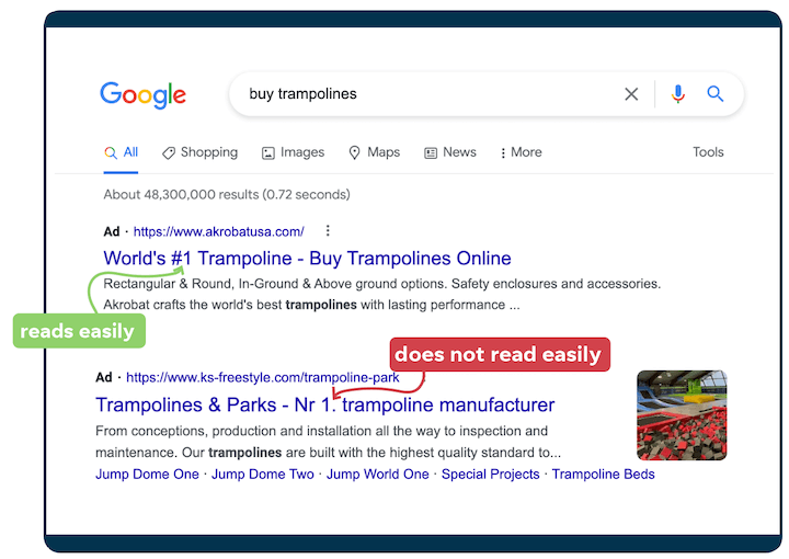 how to increase google ads click-through rate - readable ad copy example