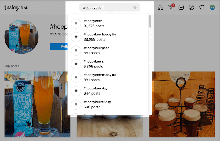 comment augmenter l'engagement instagram - exemple d'une recherche par hashtag