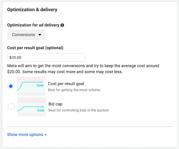 facebook ads bidding - cost per result goal