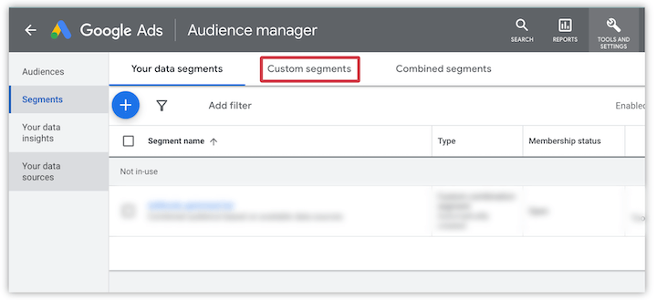 google ads custom segments tab