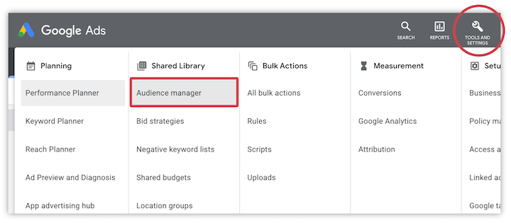 Пользовательские сегменты Google Ads – менеджер аудитории