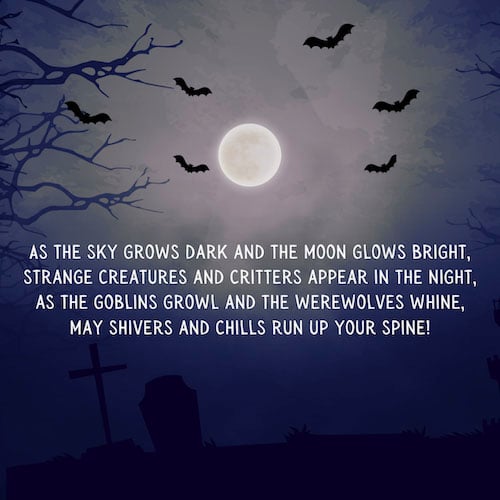 halloween greetings and sayings - full moon over graveyard with bats